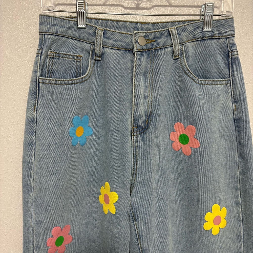 Colorful Floral Daisy Y2K Boho Wide Leg Jeans